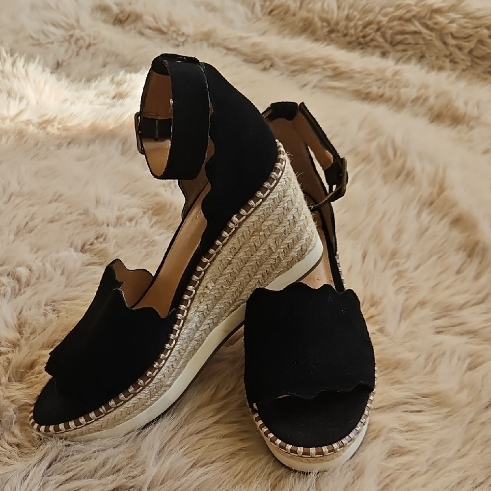 Crown Black Wedge Espadrilles